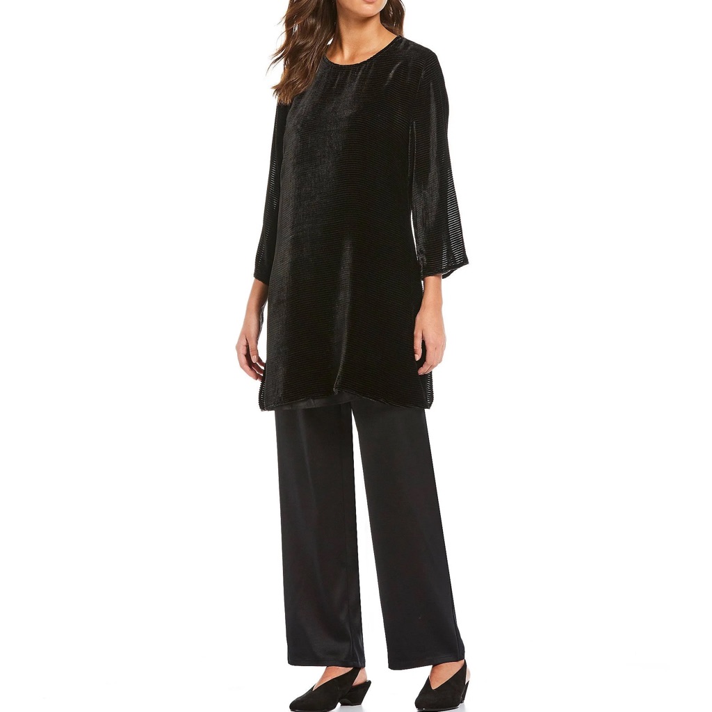 Eileen Fisher Velvet Burnout Lines Black Tunic Sz S